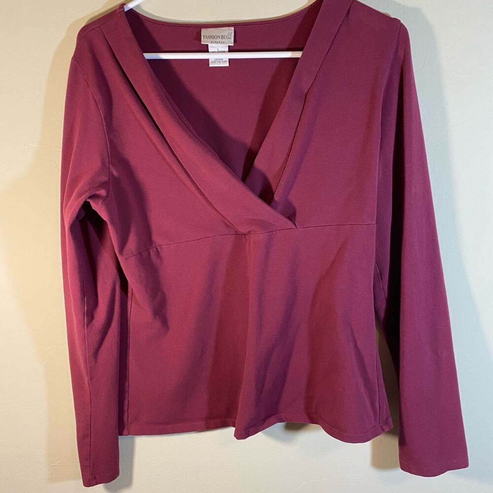 Fashion bug Stretch V Neck Maroon Blouse Size Large